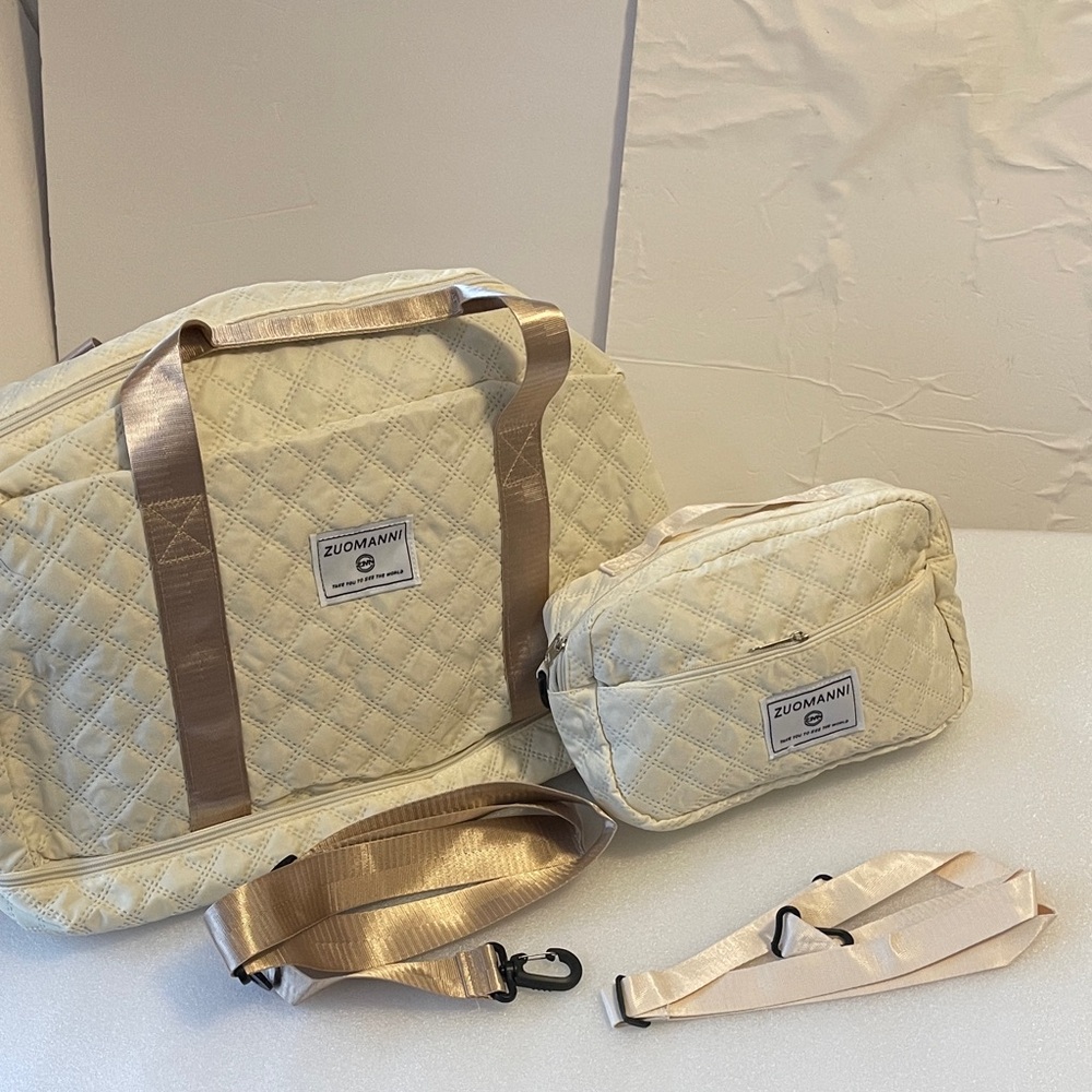 Cream Quilted Women's Bag Set NIP